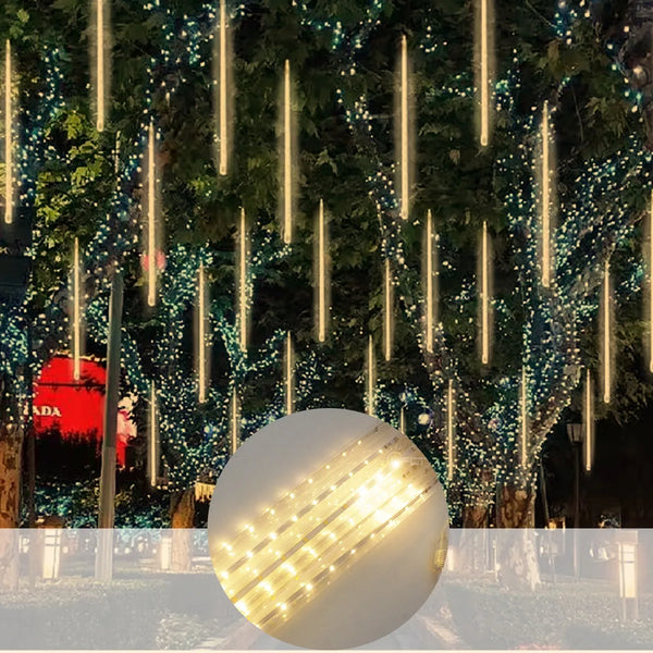 Cascata Bastão Snow Fall 8 Tubos 50cm 288led Chuva Meteoro Amarelo/Branco-quente